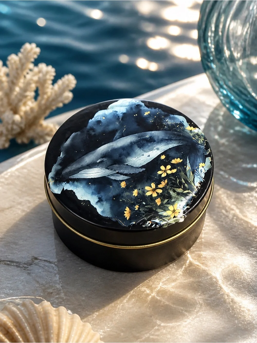 Set of 4 Celestial Ocean 4oz Decorative Tins with Lids-Handmade Aquatic Art